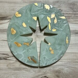 Annie Glass Elements Trivet 6.5" Holliday Star Green Gold Retired Fast Shipping
